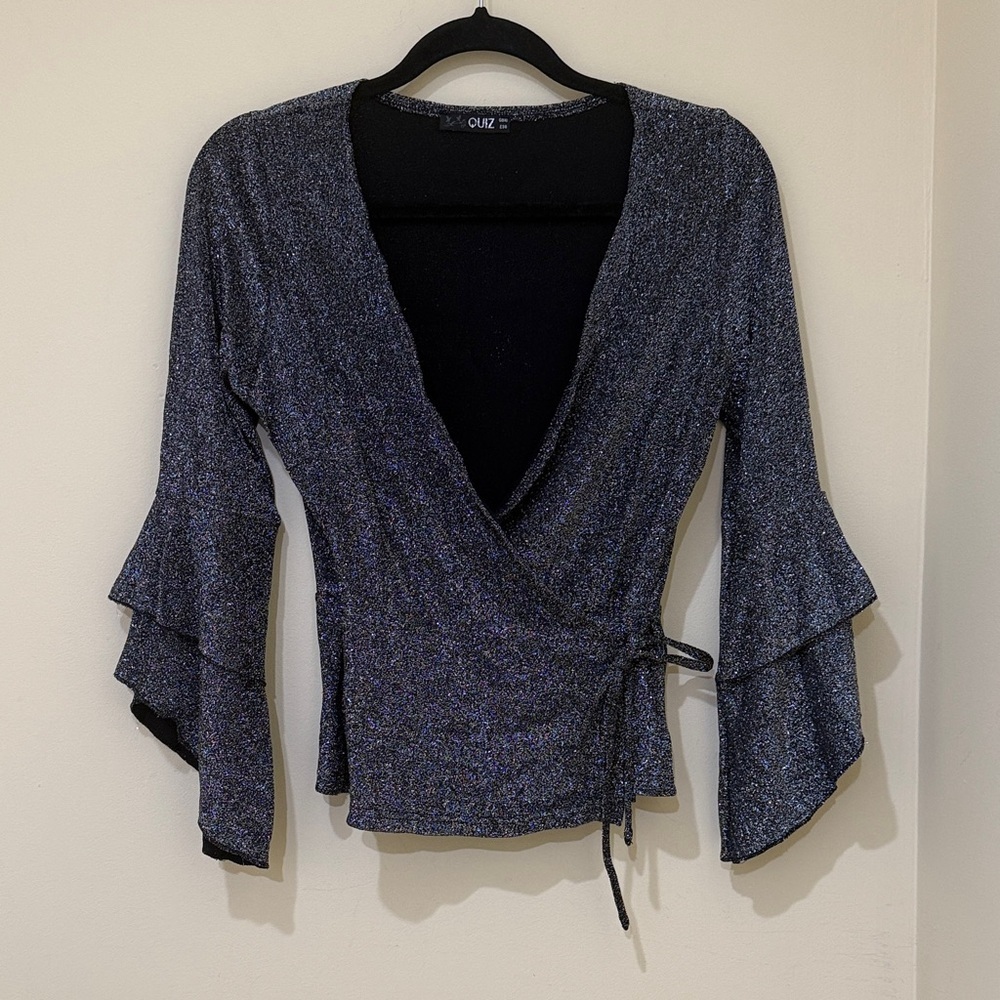 Chic Glitter Wrap Women’s Cardigan Black Blouse  Size 8-10 M Shipping ASAP 🔥